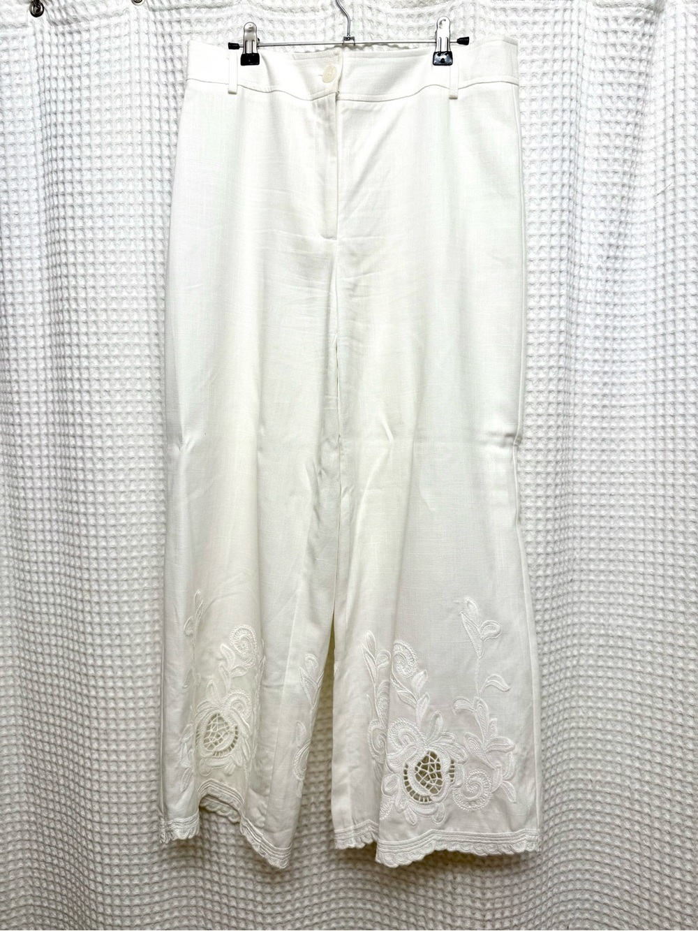 Reserved White Linen-Blend Textured Pants